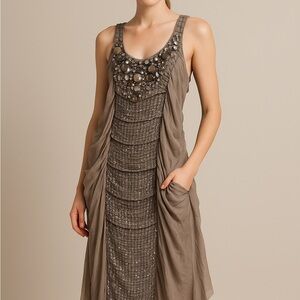 Anna Molinari Brown Embellished Midi Dress